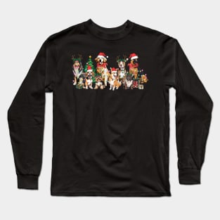 Christmas Lights Xmas Dog Tree Cute Funny Puppy Dogs Xmas Long Sleeve T-Shirt